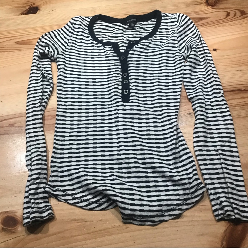Lucky Brand black and white striped long sleeve top Sz S